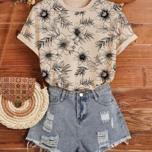 Floral Print Cream Top Sz L